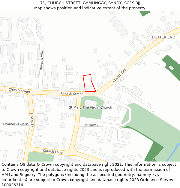71, CHURCH STREET, GAMLINGAY, SANDY, SG19 3JJ: Location map and indicative extent of plot
