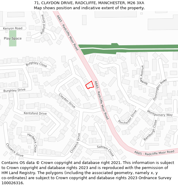 71, CLAYDON DRIVE, RADCLIFFE, MANCHESTER, M26 3XA: Location map and indicative extent of plot
