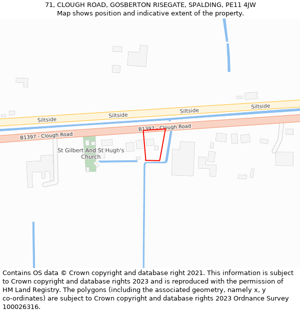 71, CLOUGH ROAD, GOSBERTON RISEGATE, SPALDING, PE11 4JW: Location map and indicative extent of plot