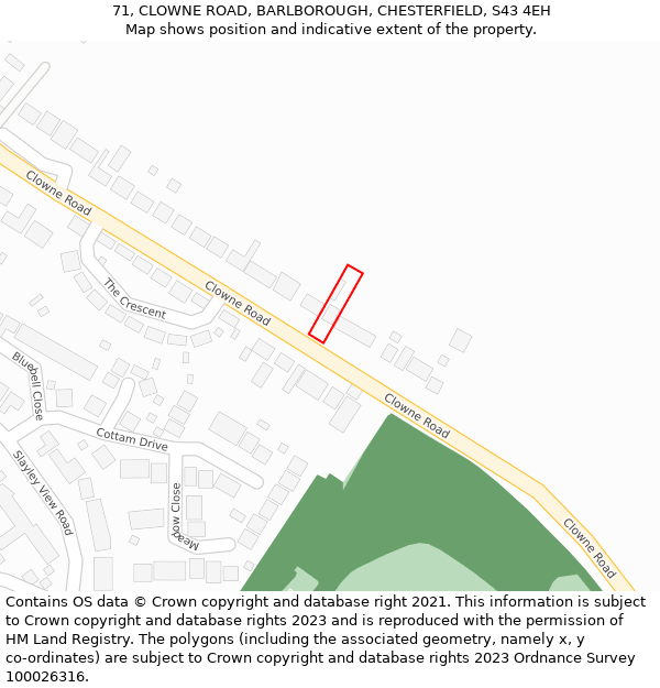 71, CLOWNE ROAD, BARLBOROUGH, CHESTERFIELD, S43 4EH: Location map and indicative extent of plot