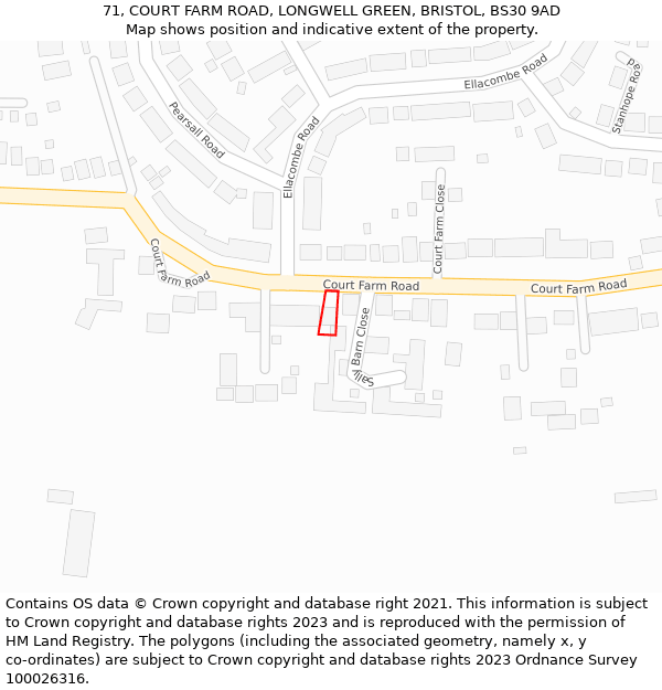 71, COURT FARM ROAD, LONGWELL GREEN, BRISTOL, BS30 9AD: Location map and indicative extent of plot