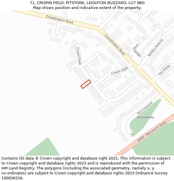 71, CRISPIN FIELD, PITSTONE, LEIGHTON BUZZARD, LU7 9BG: Location map and indicative extent of plot