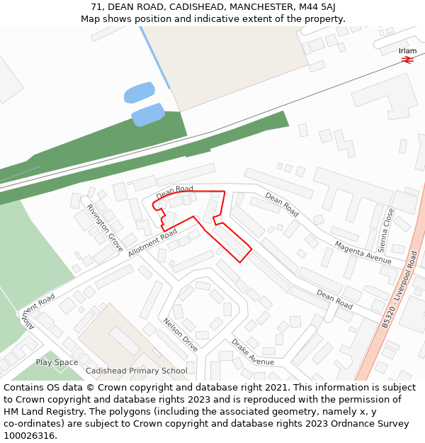 71, DEAN ROAD, CADISHEAD, MANCHESTER, M44 5AJ: Location map and indicative extent of plot