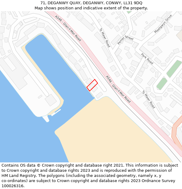 71, DEGANWY QUAY, DEGANWY, CONWY, LL31 9DQ: Location map and indicative extent of plot