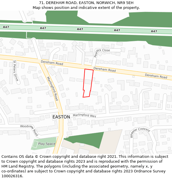 71, DEREHAM ROAD, EASTON, NORWICH, NR9 5EH: Location map and indicative extent of plot