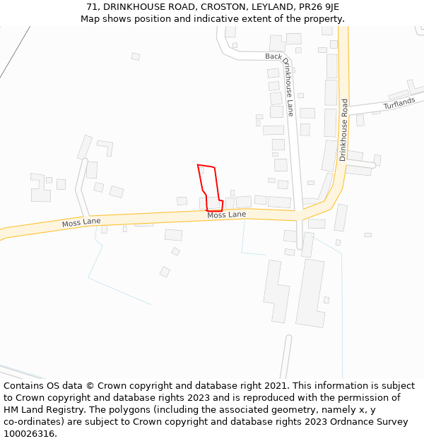 71, DRINKHOUSE ROAD, CROSTON, LEYLAND, PR26 9JE: Location map and indicative extent of plot