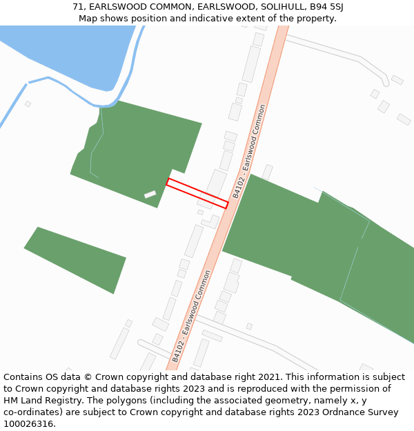 71, EARLSWOOD COMMON, EARLSWOOD, SOLIHULL, B94 5SJ: Location map and indicative extent of plot