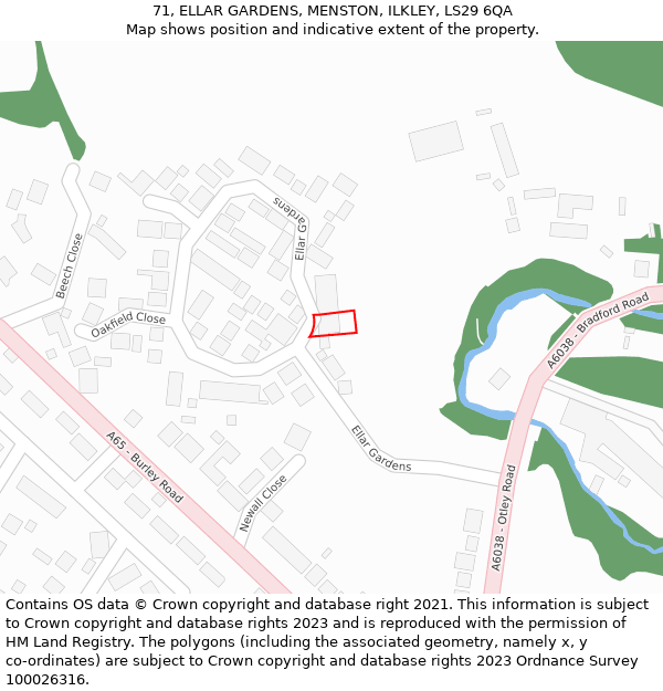 71, ELLAR GARDENS, MENSTON, ILKLEY, LS29 6QA: Location map and indicative extent of plot