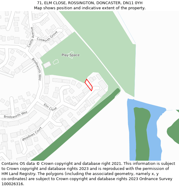 71, ELM CLOSE, ROSSINGTON, DONCASTER, DN11 0YH: Location map and indicative extent of plot