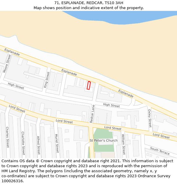 71, ESPLANADE, REDCAR, TS10 3AH: Location map and indicative extent of plot