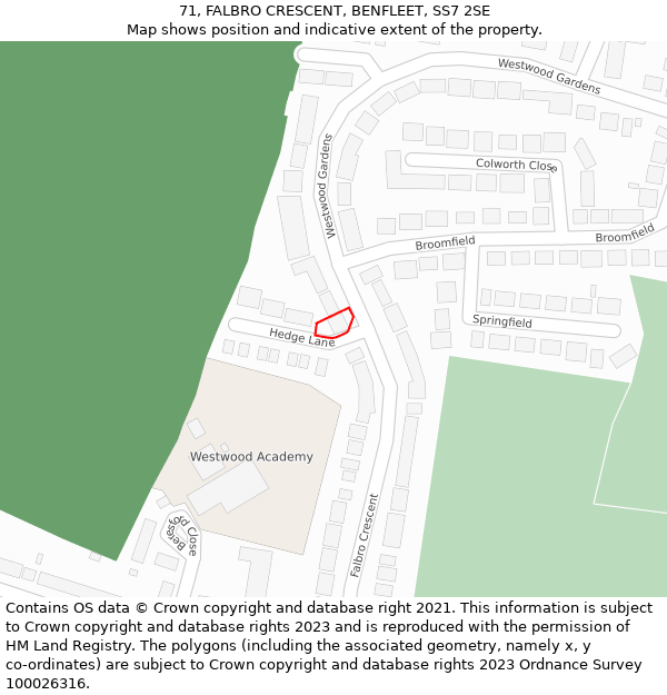 71, FALBRO CRESCENT, BENFLEET, SS7 2SE: Location map and indicative extent of plot