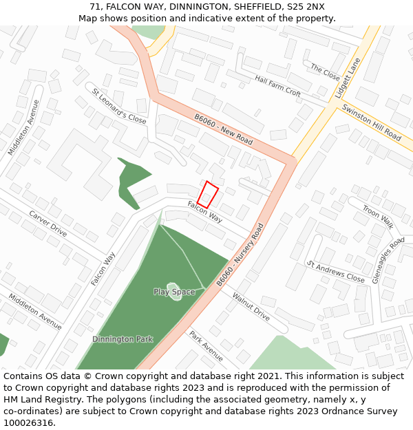 71, FALCON WAY, DINNINGTON, SHEFFIELD, S25 2NX: Location map and indicative extent of plot