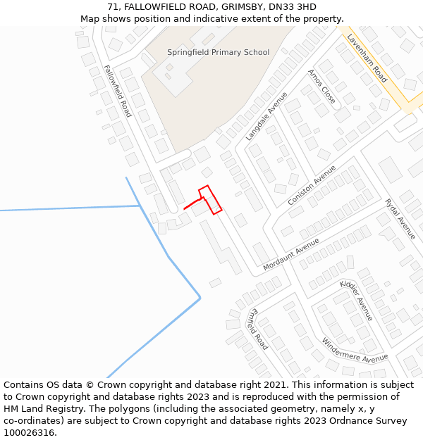 71, FALLOWFIELD ROAD, GRIMSBY, DN33 3HD: Location map and indicative extent of plot