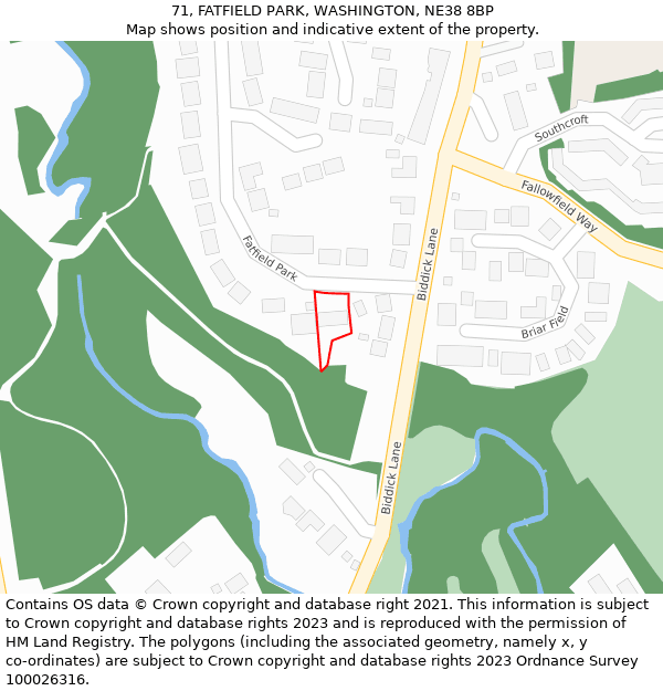 71, FATFIELD PARK, WASHINGTON, NE38 8BP: Location map and indicative extent of plot