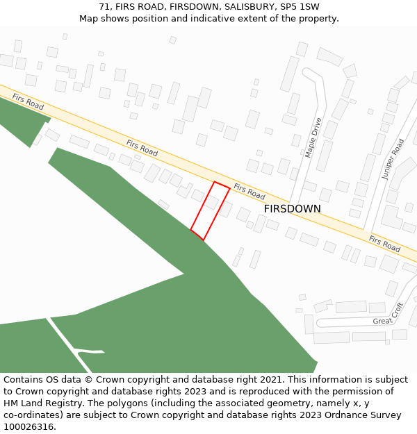 71, FIRS ROAD, FIRSDOWN, SALISBURY, SP5 1SW: Location map and indicative extent of plot