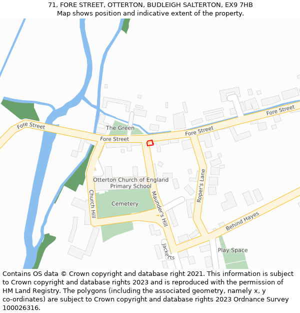 71, FORE STREET, OTTERTON, BUDLEIGH SALTERTON, EX9 7HB: Location map and indicative extent of plot