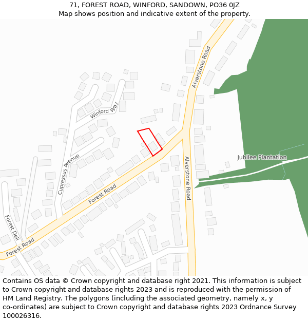 71, FOREST ROAD, WINFORD, SANDOWN, PO36 0JZ: Location map and indicative extent of plot