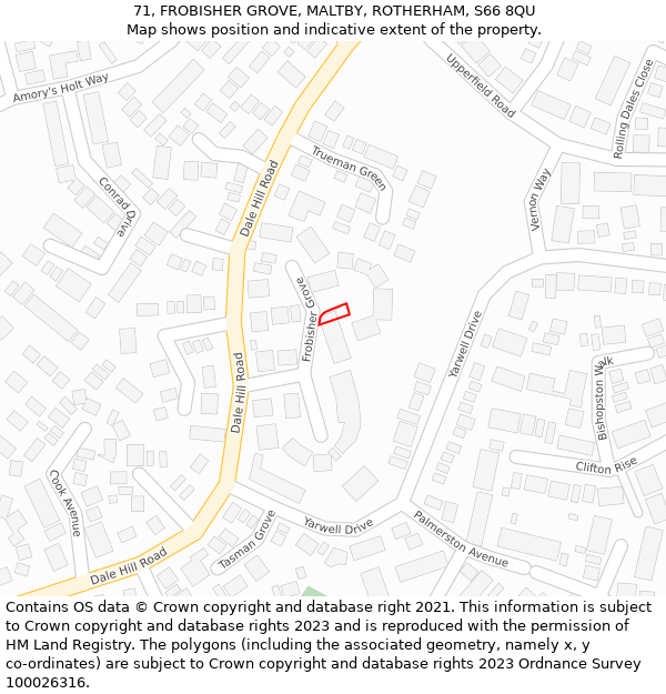 71, FROBISHER GROVE, MALTBY, ROTHERHAM, S66 8QU: Location map and indicative extent of plot