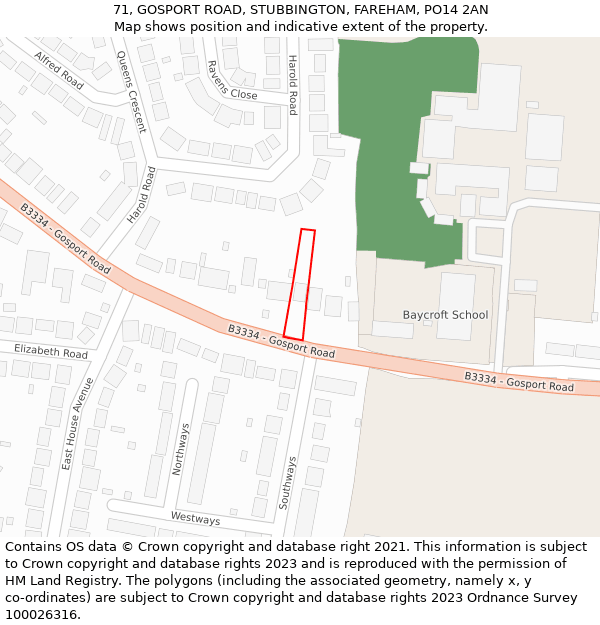 71, GOSPORT ROAD, STUBBINGTON, FAREHAM, PO14 2AN: Location map and indicative extent of plot