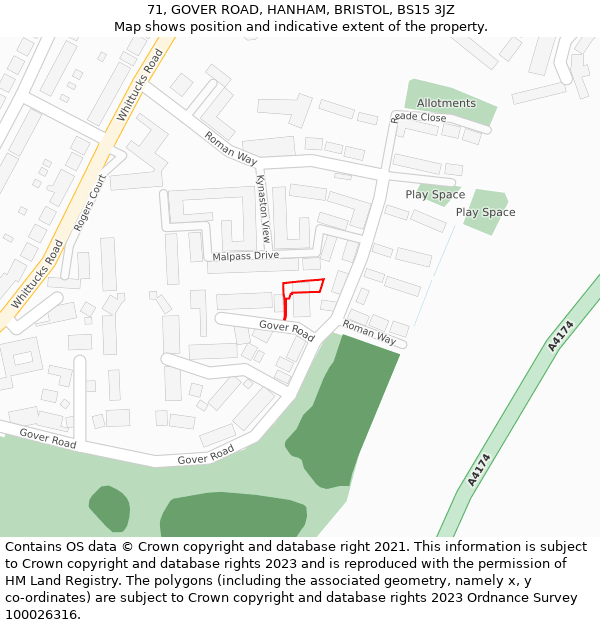 71, GOVER ROAD, HANHAM, BRISTOL, BS15 3JZ: Location map and indicative extent of plot
