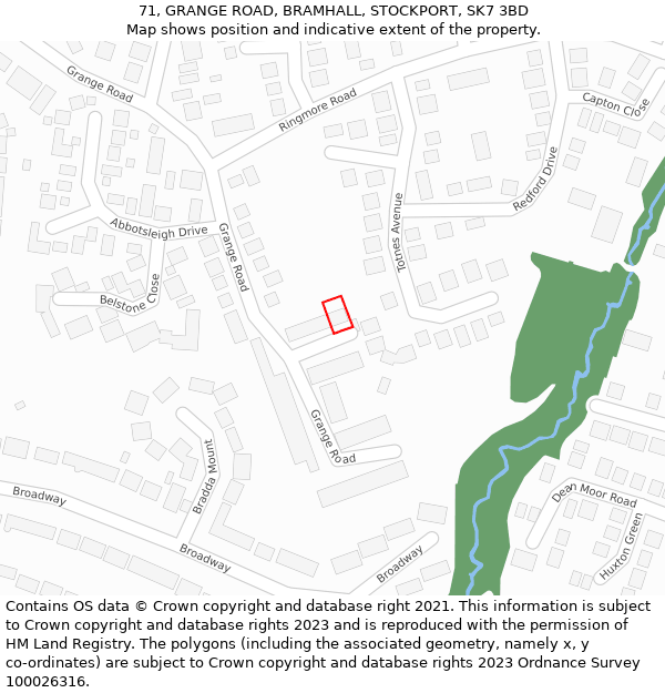 71, GRANGE ROAD, BRAMHALL, STOCKPORT, SK7 3BD: Location map and indicative extent of plot