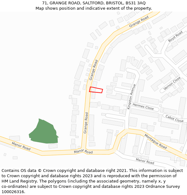 71, GRANGE ROAD, SALTFORD, BRISTOL, BS31 3AQ: Location map and indicative extent of plot