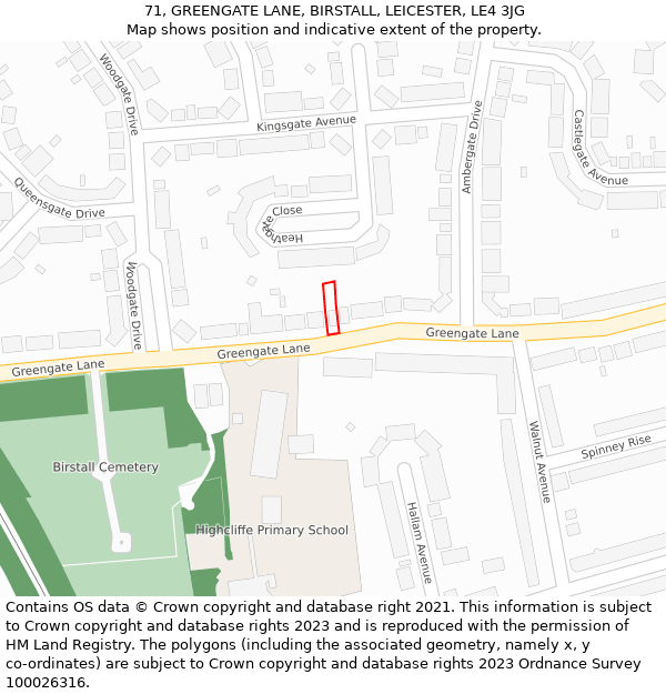 71, GREENGATE LANE, BIRSTALL, LEICESTER, LE4 3JG: Location map and indicative extent of plot