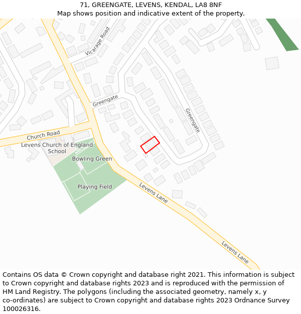 71, GREENGATE, LEVENS, KENDAL, LA8 8NF: Location map and indicative extent of plot