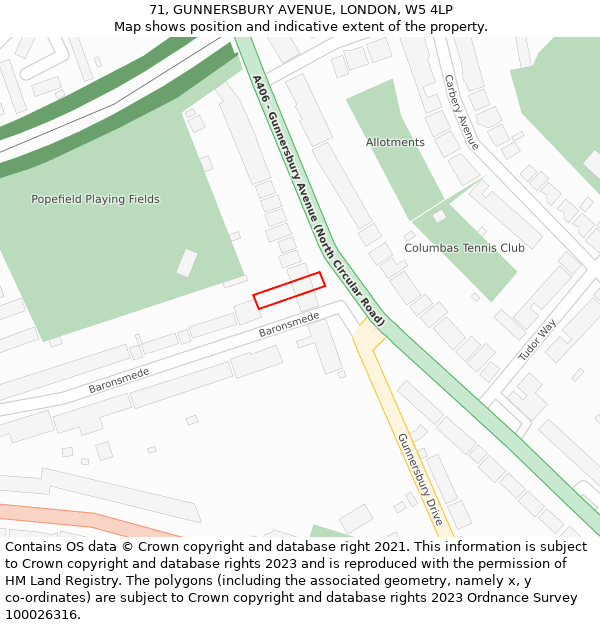 71, GUNNERSBURY AVENUE, LONDON, W5 4LP: Location map and indicative extent of plot