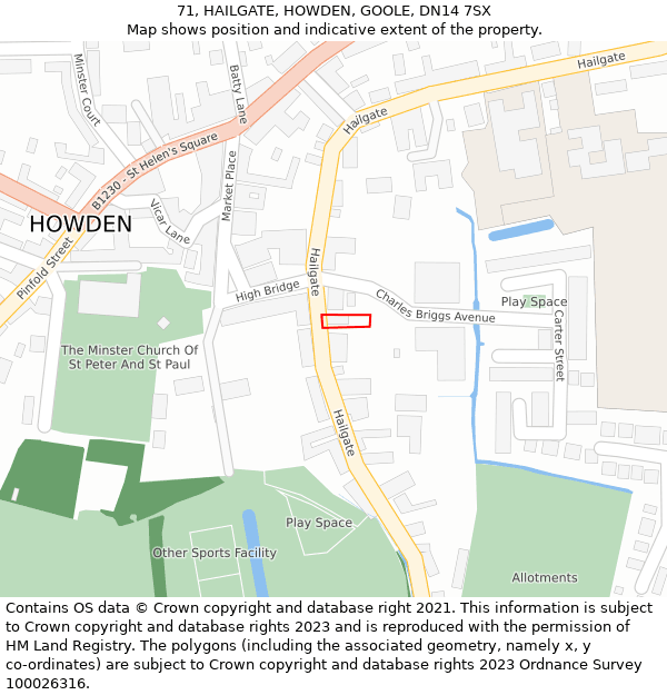 71, HAILGATE, HOWDEN, GOOLE, DN14 7SX: Location map and indicative extent of plot