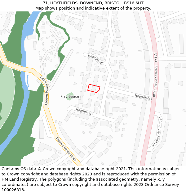 71, HEATHFIELDS, DOWNEND, BRISTOL, BS16 6HT: Location map and indicative extent of plot