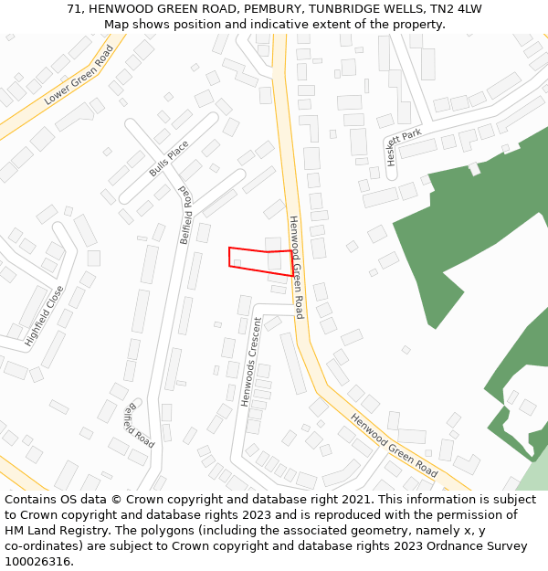 71, HENWOOD GREEN ROAD, PEMBURY, TUNBRIDGE WELLS, TN2 4LW: Location map and indicative extent of plot