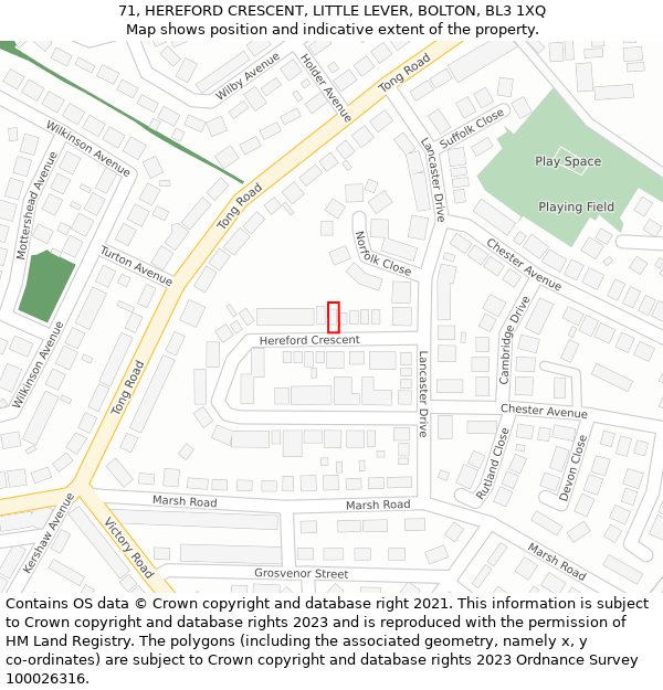 71, HEREFORD CRESCENT, LITTLE LEVER, BOLTON, BL3 1XQ: Location map and indicative extent of plot