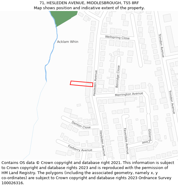 71, HESLEDEN AVENUE, MIDDLESBROUGH, TS5 8RF: Location map and indicative extent of plot