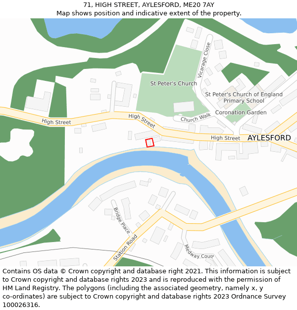 71, HIGH STREET, AYLESFORD, ME20 7AY: Location map and indicative extent of plot