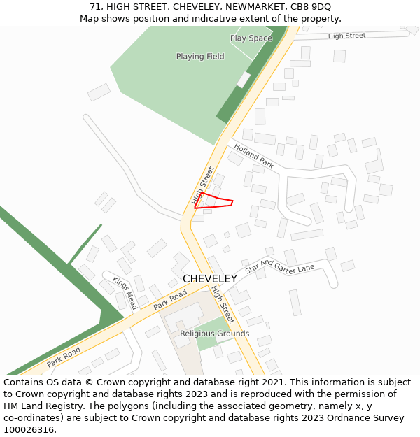 71, HIGH STREET, CHEVELEY, NEWMARKET, CB8 9DQ: Location map and indicative extent of plot