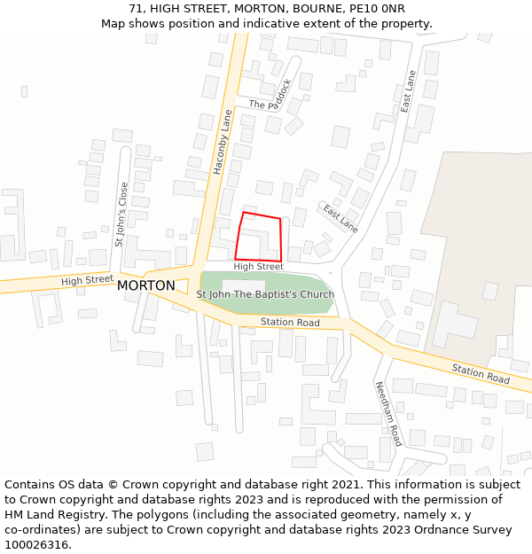 71, HIGH STREET, MORTON, BOURNE, PE10 0NR: Location map and indicative extent of plot