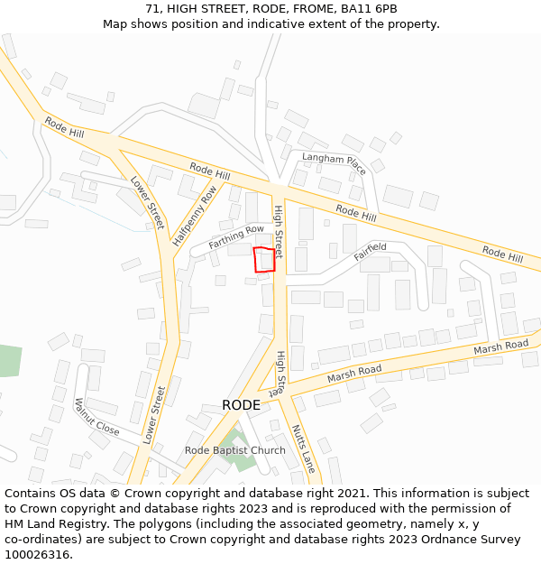 71, HIGH STREET, RODE, FROME, BA11 6PB: Location map and indicative extent of plot