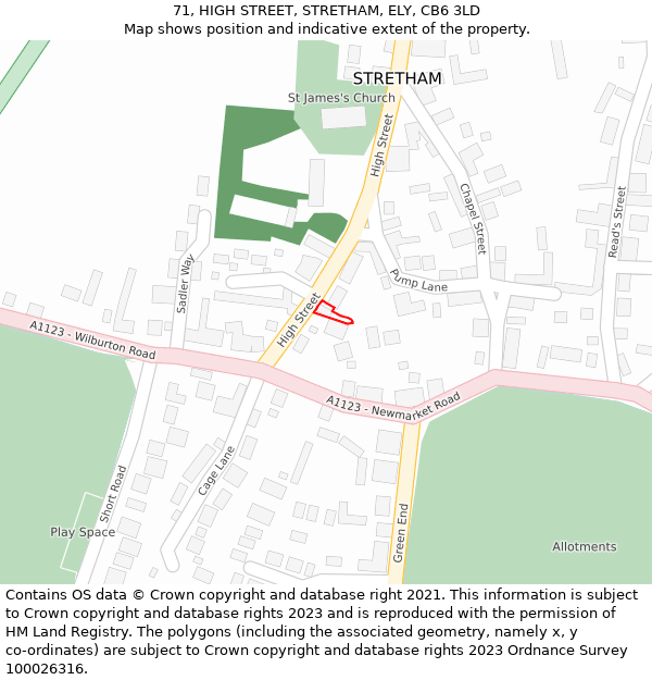 71, HIGH STREET, STRETHAM, ELY, CB6 3LD: Location map and indicative extent of plot