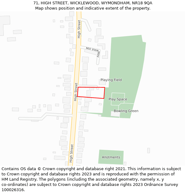 71, HIGH STREET, WICKLEWOOD, WYMONDHAM, NR18 9QA: Location map and indicative extent of plot