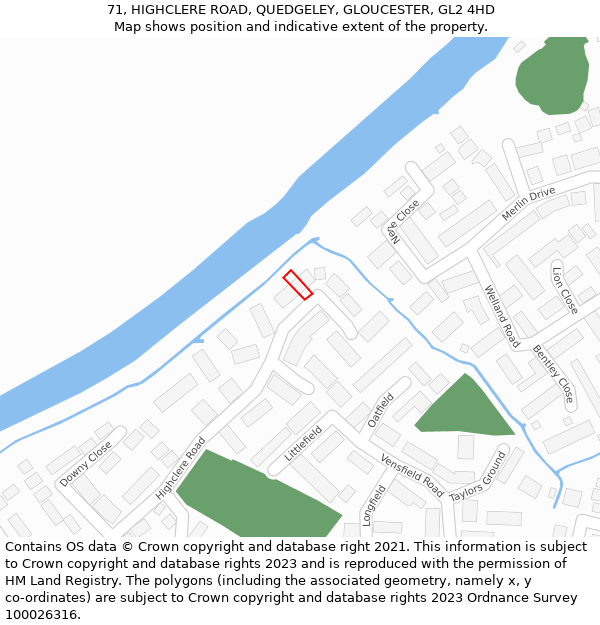 71, HIGHCLERE ROAD, QUEDGELEY, GLOUCESTER, GL2 4HD: Location map and indicative extent of plot