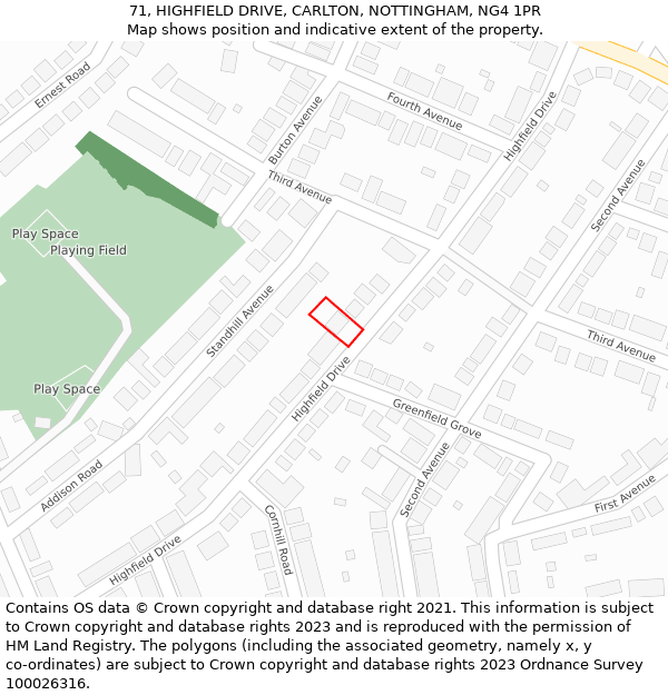 71, HIGHFIELD DRIVE, CARLTON, NOTTINGHAM, NG4 1PR: Location map and indicative extent of plot
