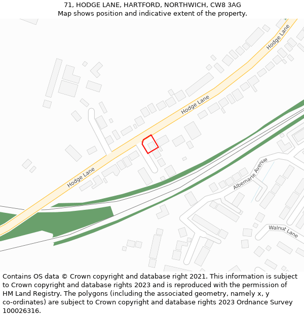 71, HODGE LANE, HARTFORD, NORTHWICH, CW8 3AG: Location map and indicative extent of plot