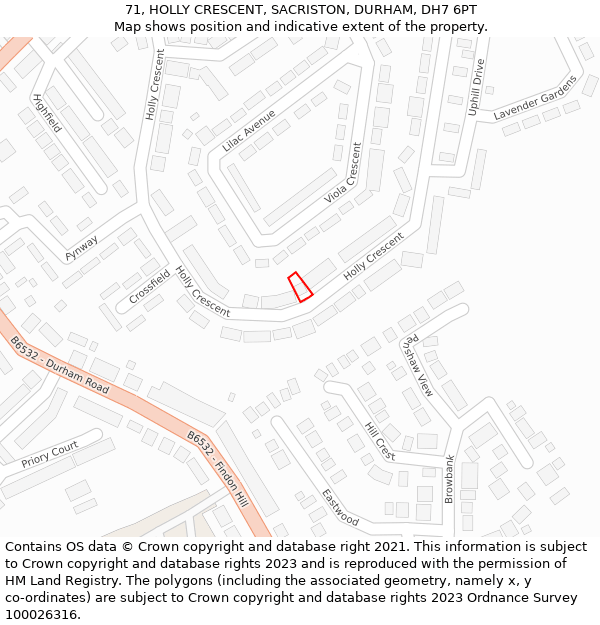 71, HOLLY CRESCENT, SACRISTON, DURHAM, DH7 6PT: Location map and indicative extent of plot