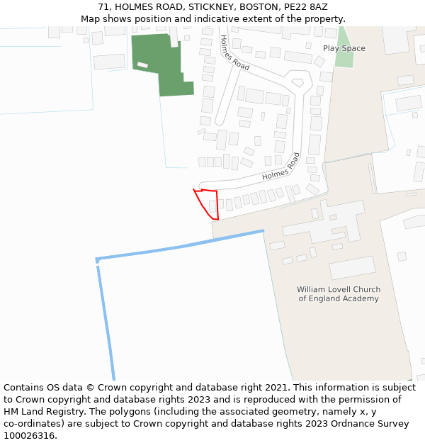 71, HOLMES ROAD, STICKNEY, BOSTON, PE22 8AZ: Location map and indicative extent of plot