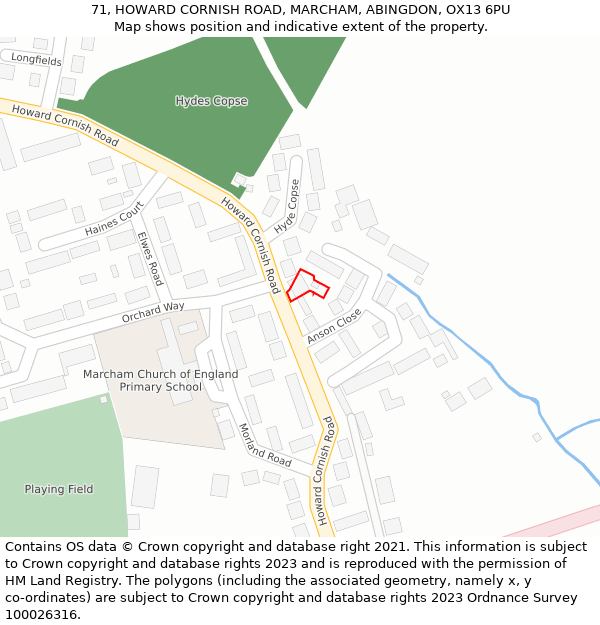 71, HOWARD CORNISH ROAD, MARCHAM, ABINGDON, OX13 6PU: Location map and indicative extent of plot