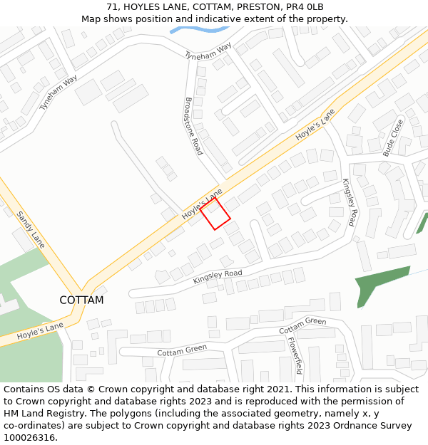 71, HOYLES LANE, COTTAM, PRESTON, PR4 0LB: Location map and indicative extent of plot