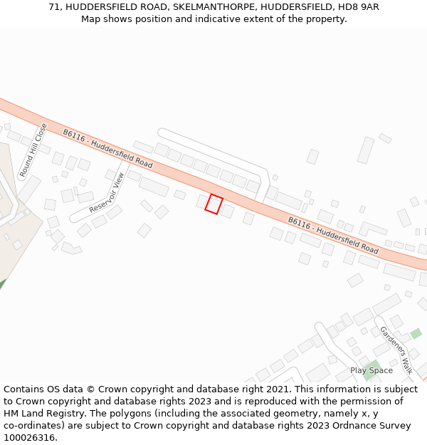 71, HUDDERSFIELD ROAD, SKELMANTHORPE, HUDDERSFIELD, HD8 9AR: Location map and indicative extent of plot