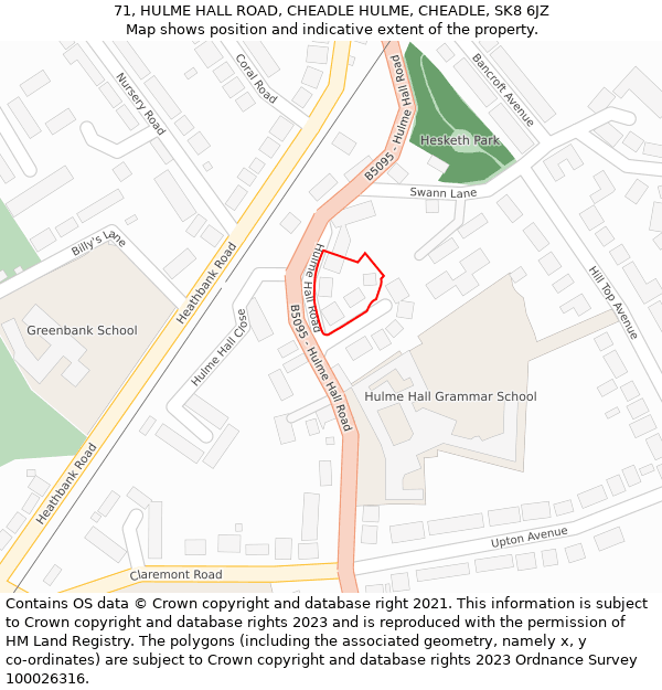 71, HULME HALL ROAD, CHEADLE HULME, CHEADLE, SK8 6JZ: Location map and indicative extent of plot