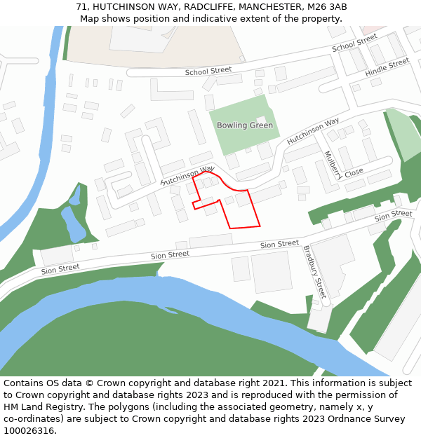 71, HUTCHINSON WAY, RADCLIFFE, MANCHESTER, M26 3AB: Location map and indicative extent of plot